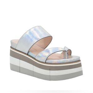 Naked Feet Size 10 Flux Silver WhitePlatform Slide Sandal Metallic Shoe Leather